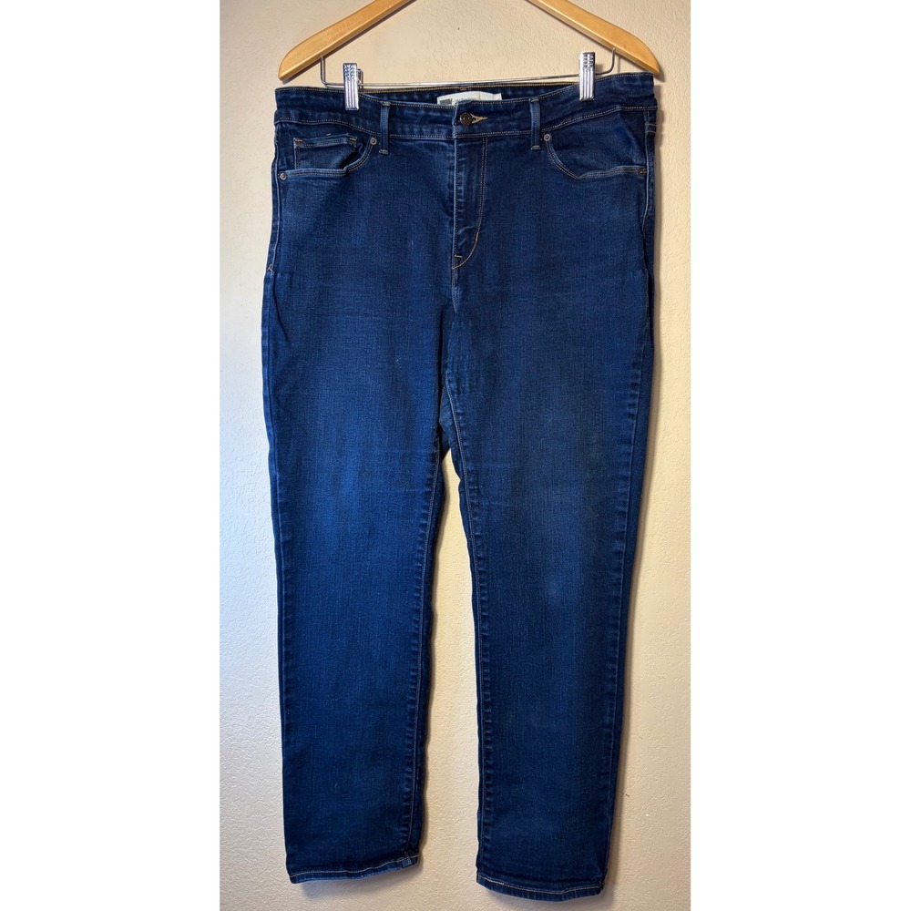 Levis Mid Rise Skinny Jeans Dark Wash Indigo Denim Pants‎ Womens 16 classic fit
